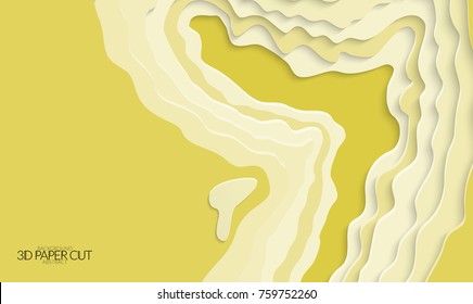 Abstract banner template with 3D paper cut art. Vector  paper cut layers create topography map concept or smooth origami paper carving craft. Wavy layered material design paper art poster.