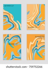 Abstract banner template with 3D paper cut art. Vector  paper cut layers create topography map concept or smooth origami paper carving craft. Wavy layered material design paper art poster.
