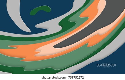 Abstract banner template with 3D paper cut art. Vector  paper cut layers create topography map concept or smooth origami paper carving craft. Wavy layered material design paper art poster.