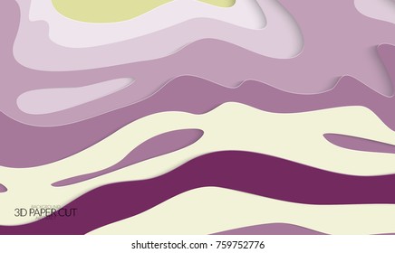 Abstract banner template with 3D paper cut art. Vector  paper cut layers create topography map concept or smooth origami paper carving craft. Wavy layered material design paper art poster.