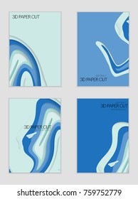 Abstract banner template with 3D paper cut art. Vector  paper cut layers create topography map concept or smooth origami paper carving craft. Wavy layered material design paper art poster.