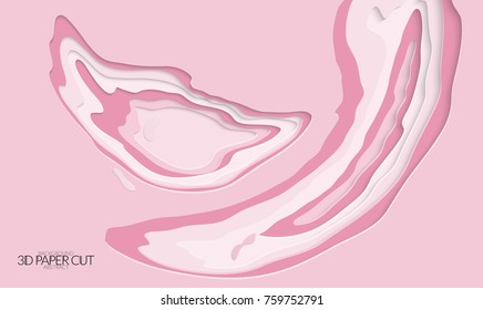 Abstract banner template with 3D paper cut art. Vector  paper cut layers create topography map concept or smooth origami paper carving craft. Wavy layered material design paper art poster.