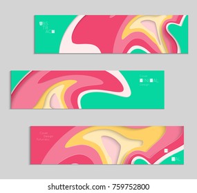 Abstract banner template with 3D paper cut art. Vector  paper cut layers create topography map concept or smooth origami paper carving craft. Wavy layered material design paper art poster.