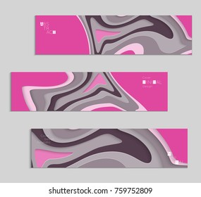 Abstract banner template with 3D paper cut art. Vector  paper cut layers create topography map concept or smooth origami paper carving craft. Wavy layered material design paper art poster.