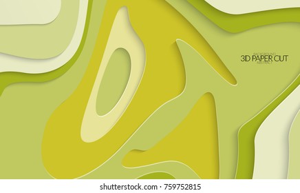 Abstract banner template with 3D paper cut art. Vector  paper cut layers create topography map concept or smooth origami paper carving craft. Wavy layered material design paper art poster.