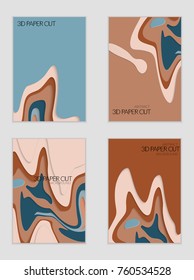 Abstract banner template with 3D paper cut art. Vector  paper cut layers create topography map concept or smooth origami paper carving craft. Wavy layered material design paper art poster.