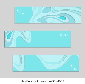 Abstract banner template with 3D paper cut art. Vector  paper cut layers create topography map concept or smooth origami paper carving craft. Wavy layered material design paper art poster.