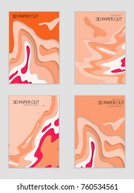 Abstract banner template with 3D paper cut art. Vector  paper cut layers create topography map concept or smooth origami paper carving craft. Wavy layered material design paper art poster.