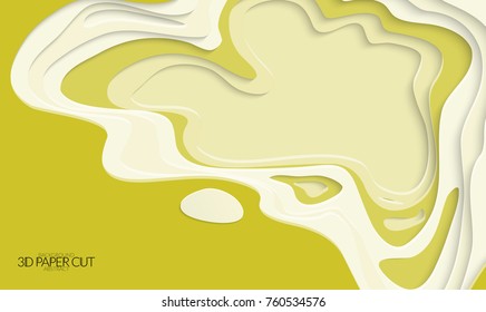 Abstract banner template with 3D paper cut art. Vector  paper cut layers create topography map concept or smooth origami paper carving craft. Wavy layered material design paper art poster.
