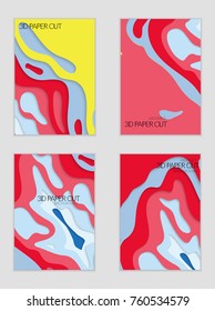 Abstract banner template with 3D paper cut art. Vector  paper cut layers create topography map concept or smooth origami paper carving craft. Wavy layered material design paper art poster.