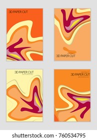 Abstract banner template with 3D paper cut art. Vector  paper cut layers create topography map concept or smooth origami paper carving craft. Wavy layered material design paper art poster.