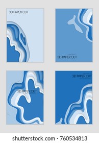 Abstract banner template with 3D paper cut art. Vector  paper cut layers create topography map concept or smooth origami paper carving craft. Wavy layered material design paper art poster.