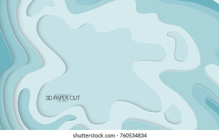 Abstract banner template with 3D paper cut art. Vector  paper cut layers create topography map concept or smooth origami paper carving craft. Wavy layered material design paper art poster.