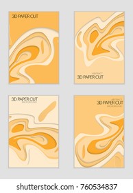 Abstract banner template with 3D paper cut art. Vector  paper cut layers create topography map concept or smooth origami paper carving craft. Wavy layered material design paper art poster.