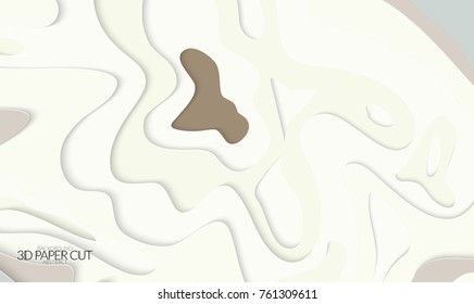Abstract banner template with 3D paper cut art. Vector  paper cut layers create topography map concept or smooth origami paper carving craft. Wavy layered material design paper art poster.
