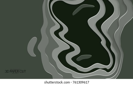 Abstract banner template with 3D paper cut art. Vector  paper cut layers create topography map concept or smooth origami paper carving craft. Wavy layered material design paper art poster.