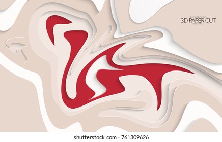 Abstract banner template with 3D paper cut art. Vector  paper cut layers create topography map concept or smooth origami paper carving craft. Wavy layered material design paper art poster.