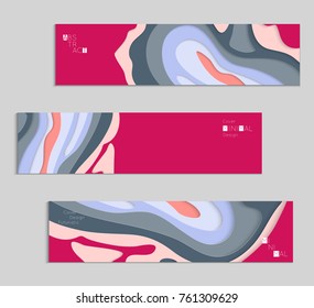 Abstract banner template with 3D paper cut art. Vector  paper cut layers create topography map concept or smooth origami paper carving craft. Wavy layered material design paper art poster.