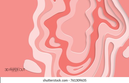 Abstract banner template with 3D paper cut art. Vector  paper cut layers create topography map concept or smooth origami paper carving craft. Wavy layered material design paper art poster.