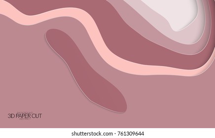 Abstract banner template with 3D paper cut art. Vector  paper cut layers create topography map concept or smooth origami paper carving craft. Wavy layered material design paper art poster.