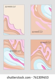Abstract banner template with 3D paper cut art. Vector  paper cut layers create topography map concept or smooth origami paper carving craft. Wavy layered material design paper art poster.