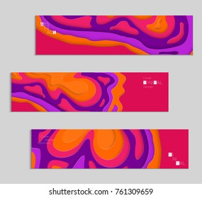 Abstract banner template with 3D paper cut art. Vector  paper cut layers create topography map concept or smooth origami paper carving craft. Wavy layered material design paper art poster.