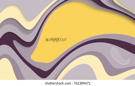 Abstract banner template with 3D paper cut art. Vector  paper cut layers create topography map concept or smooth origami paper carving craft. Wavy layered material design paper art poster.