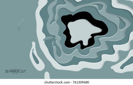 Abstract banner template with 3D paper cut art. Vector  paper cut layers create topography map concept or smooth origami paper carving craft. Wavy layered material design paper art poster.