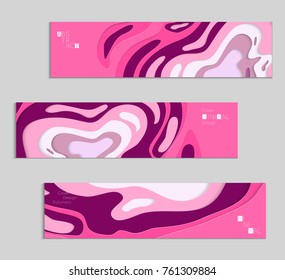 Abstract banner template with 3D paper cut art. Vector  paper cut layers create topography map concept or smooth origami paper carving craft. Wavy layered material design paper art poster.