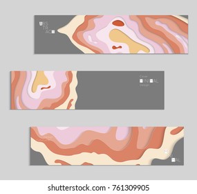 Abstract banner template with 3D paper cut art. Vector  paper cut layers create topography map concept or smooth origami paper carving craft. Wavy layered material design paper art poster.