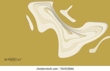 Abstract banner template with 3D paper cut art. Vector  paper cut layers create topography map concept or smooth origami paper carving craft. Wavy layered material design paper art poster.