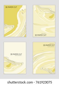 Abstract banner template with 3D paper cut art. Vector  paper cut layers create topography map concept or smooth origami paper carving craft. Wavy layered material design paper art poster.