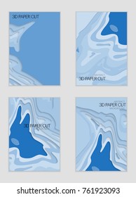 Abstract banner template with 3D paper cut art. Vector  paper cut layers create topography map concept or smooth origami paper carving craft. Wavy layered material design paper art poster.
