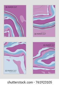 Abstract banner template with 3D paper cut art. Vector  paper cut layers create topography map concept or smooth origami paper carving craft. Wavy layered material design paper art poster.