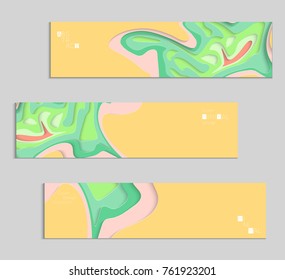 Abstract banner template with 3D paper cut art. Vector  paper cut layers create topography map concept or smooth origami paper carving craft. Wavy layered material design paper art poster.