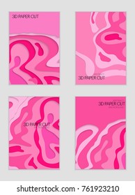 Abstract banner template with 3D paper cut art. Vector  paper cut layers create topography map concept or smooth origami paper carving craft. Wavy layered material design paper art poster.