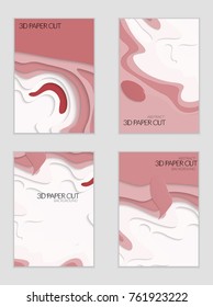 Abstract banner template with 3D paper cut art. Vector  paper cut layers create topography map concept or smooth origami paper carving craft. Wavy layered material design paper art poster.