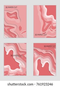 Abstract banner template with 3D paper cut art. Vector  paper cut layers create topography map concept or smooth origami paper carving craft. Wavy layered material design paper art poster.