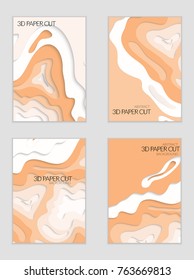 Abstract banner template with 3D paper cut art. Vector  paper cut layers create topography map concept or smooth origami paper carving craft. Wavy layered material design paper art poster.