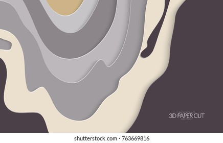 Abstract banner template with 3D paper cut art. Vector  paper cut layers create topography map concept or smooth origami paper carving craft. Wavy layered material design paper art poster.