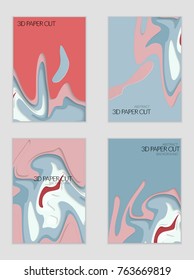 Abstract banner template with 3D paper cut art. Vector  paper cut layers create topography map concept or smooth origami paper carving craft. Wavy layered material design paper art poster.