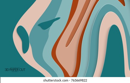 Abstract banner template with 3D paper cut art. Vector  paper cut layers create topography map concept or smooth origami paper carving craft. Wavy layered material design paper art poster.