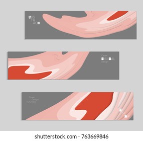 Abstract banner template with 3D paper cut art. Vector  paper cut layers create topography map concept or smooth origami paper carving craft. Wavy layered material design paper art poster.