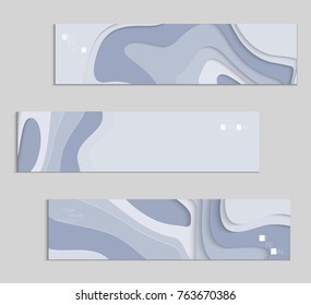 Abstract banner template with 3D paper cut art. Vector  paper cut layers create topography map concept or smooth origami paper carving craft. Wavy layered material design paper art poster.
