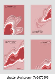 Abstract banner template with 3D paper cut art. Vector  paper cut layers create topography map concept or smooth origami paper carving craft. Wavy layered material design paper art poster.
