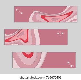 Abstract banner template with 3D paper cut art. Vector  paper cut layers create topography map concept or smooth origami paper carving craft. Wavy layered material design paper art poster.