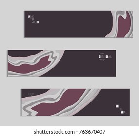 Abstract banner template with 3D paper cut art. Vector  paper cut layers create topography map concept or smooth origami paper carving craft. Wavy layered material design paper art poster.