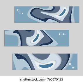 Abstract banner template with 3D paper cut art. Vector  paper cut layers create topography map concept or smooth origami paper carving craft. Wavy layered material design paper art poster.
