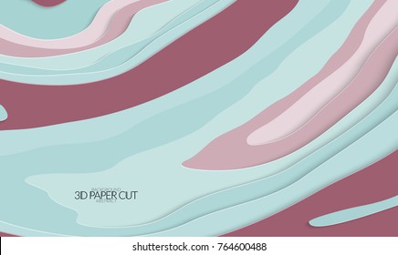 Abstract banner template with 3D paper cut art. Vector  paper cut layers create topography map concept or smooth origami paper carving craft. Wavy layered material design paper art poster.