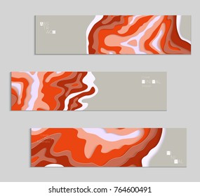 Abstract banner template with 3D paper cut art. Vector  paper cut layers create topography map concept or smooth origami paper carving craft. Wavy layered material design paper art poster.